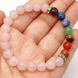 Top Quality Natural rosequartz 7 chakra bracelet