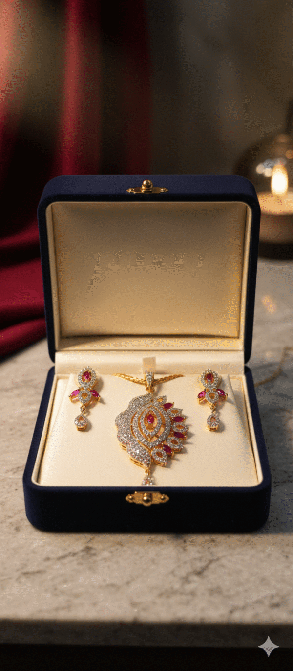 Artificial American Diamond & Pink Stone Necklace Set for Women