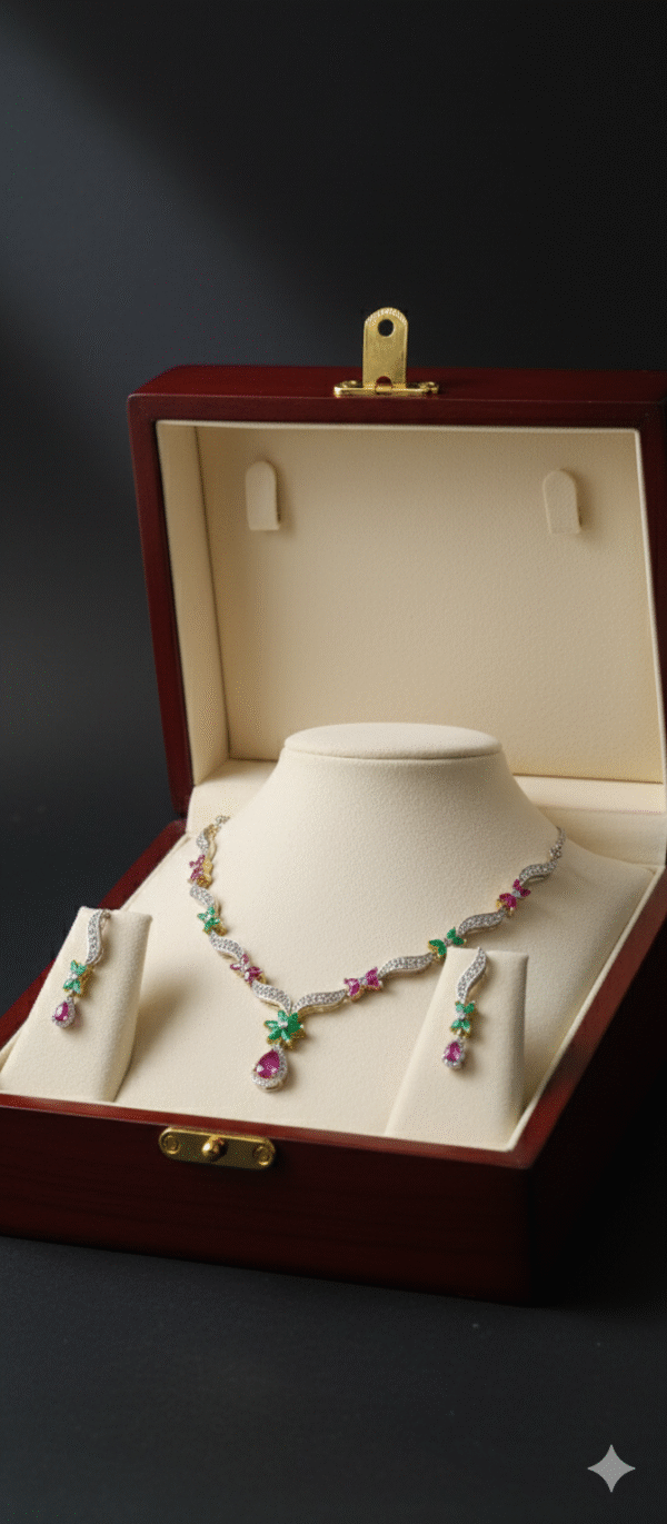 Top Quality Attractive artificial american diamond and colour stone neckless set