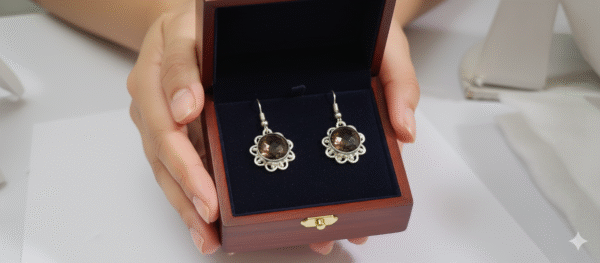 Top Quality Attractive brown stone artificial silver plated earrings