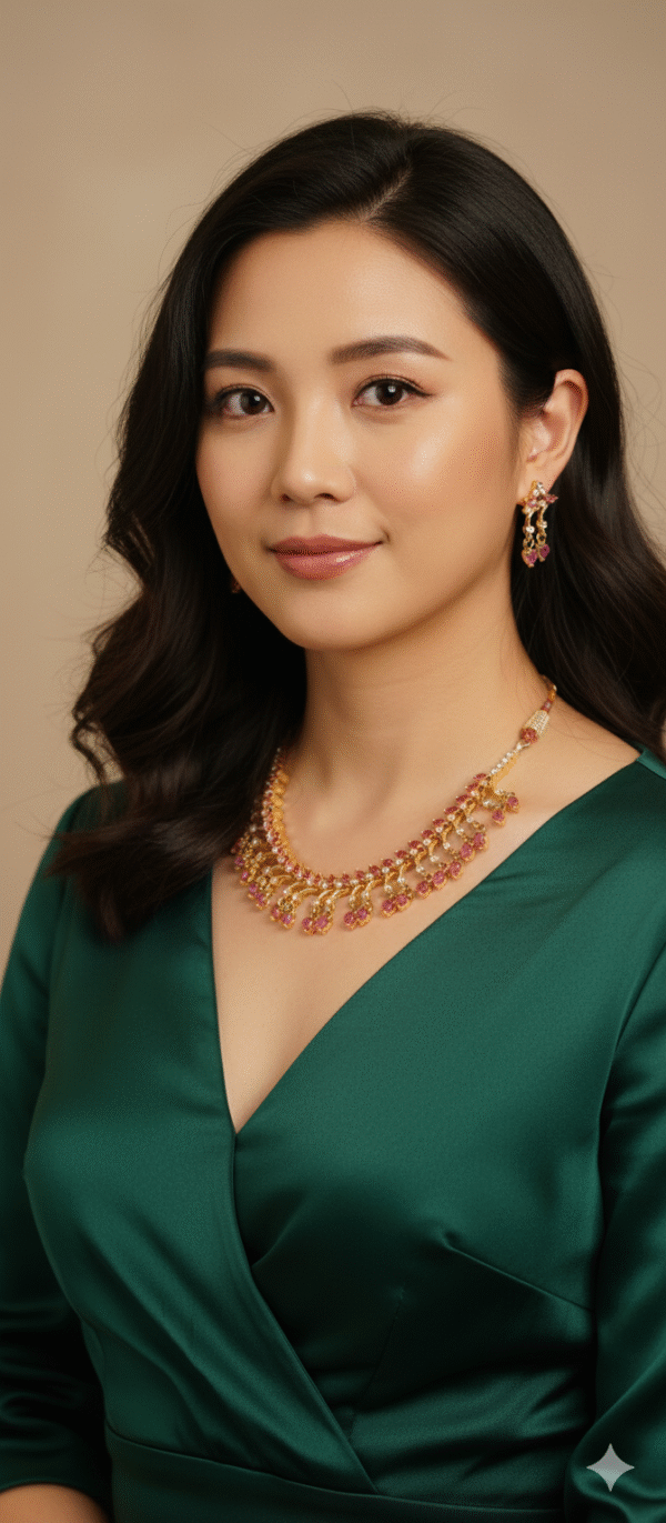 lovely artificial necklace set featuring pink stone embellishments and a gold-plated finish, perfect for festive or semi-formal occasions.