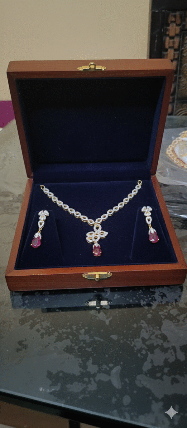 American Diamond & Pink Stone Gold-Plated Necklace Set