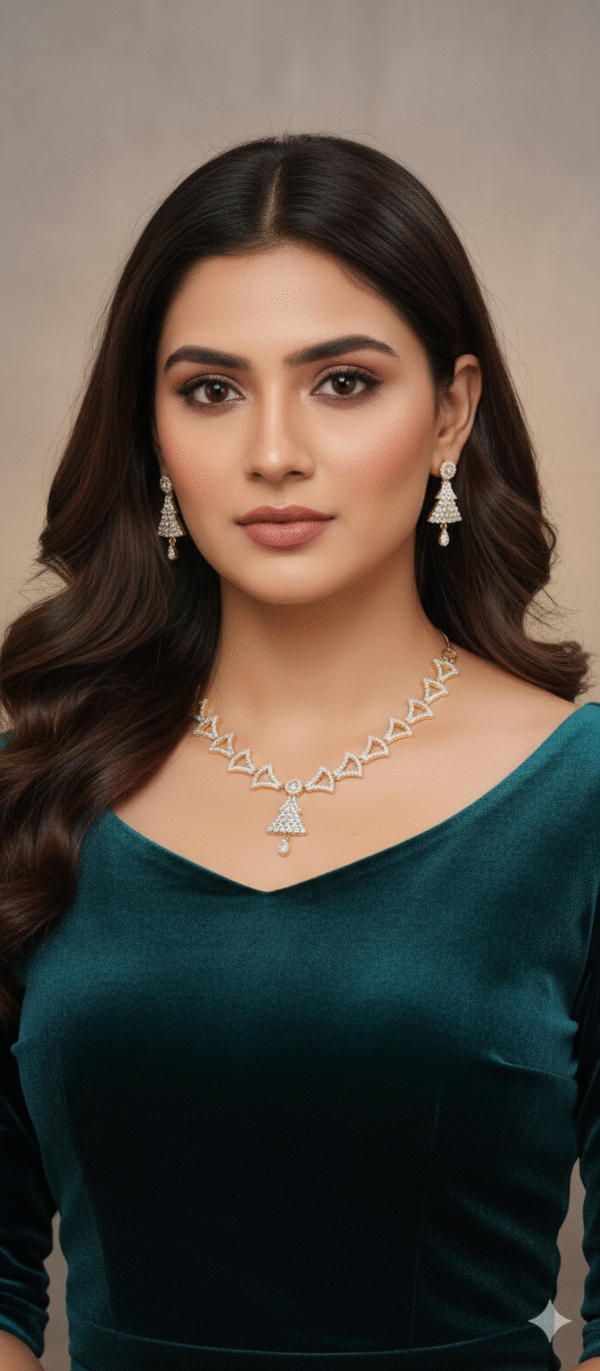 Artificial Silver-Plated Necklace Set american diamond Stone