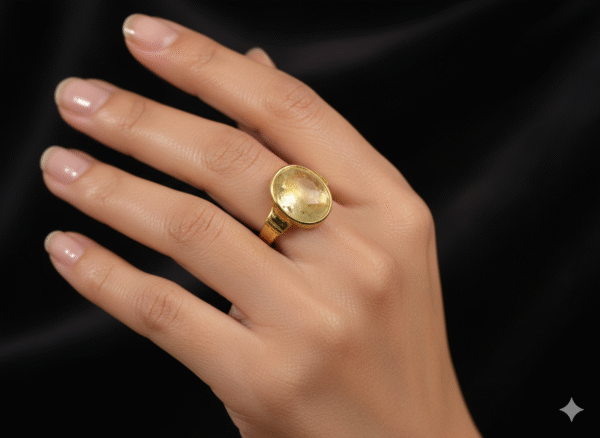 Natural yellow sapphire stone oval shape panchdhatu adjustable ring