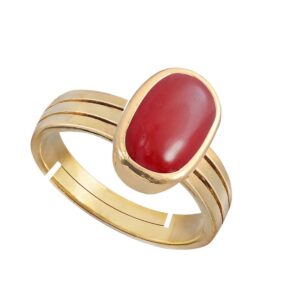 Natural and certified top quality coral (moonga) panchdhatu adjustable ring