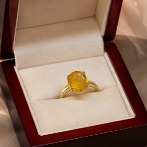 Alternative view of Natural and certified yellow sapphire (pukhraj) top quality panchdhatu adjustable ring