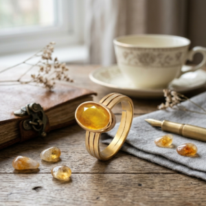 Natural and certified yellow sapphire (pukhraj) panchdhatu adjustable ring