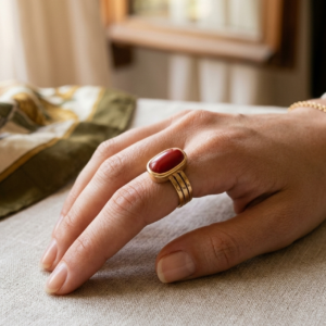 Alternative view of Natural and certified top quality coral (moonga) panchdhatu adjustable ring