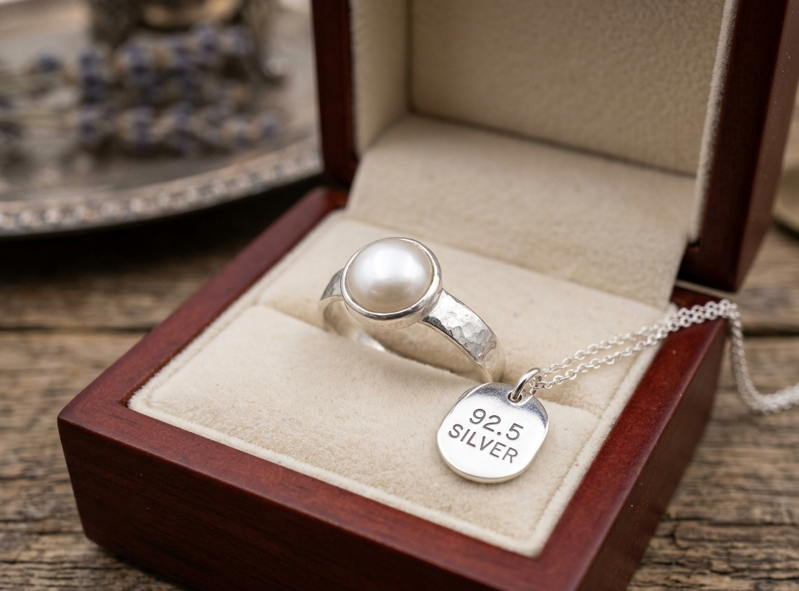 Natural and certified pearl (moti) 92.5 pure silver adjustable ring - Image 6