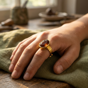 Alternative view of Natural and certified top quality 4.25 to 7.25ct Gomed (Hessonite) panchdhatu adjustable ring