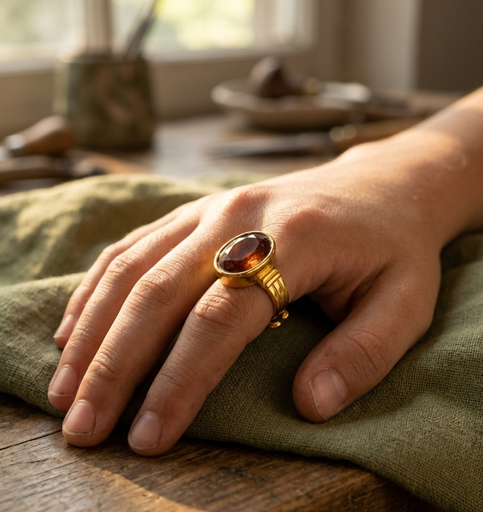 Natural and certified top quality 4.25 to 7.25ct Gomed (Hessonite) panchdhatu adjustable ring - Image 2