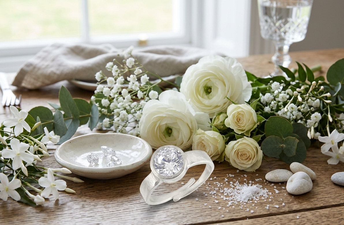 Natural and top quality american diamond (zircon) silver plated adjustable ring - Image 5