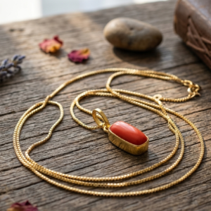 Natural and certified top quality coral(moonga) stone panchdhatu pendent