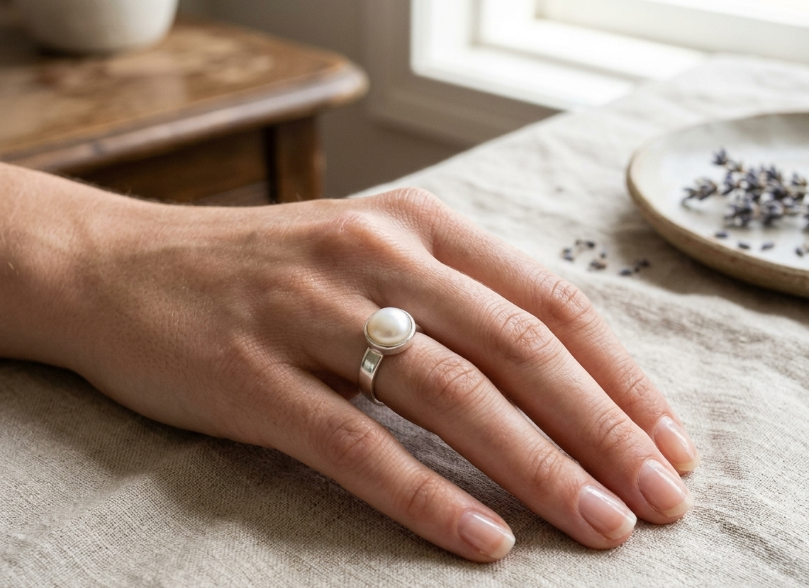 Natural and certified pearl (moti) 92.5 pure silver adjustable ring - Image 5