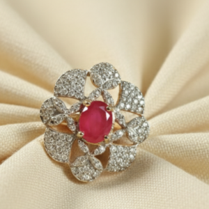 Fancy and beautiful attractive artificial pink stone with american diamonds gold plated ring
