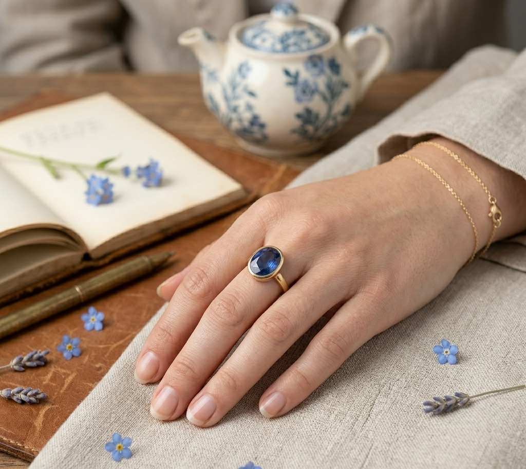 Natural and certified blue sapphire (neelam) pandhdhatu adjustable ring - Image 5
