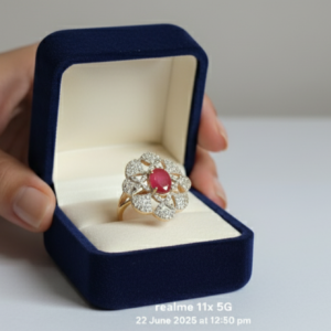 Alternative view of Fancy and beautiful attractive artificial pink stone with american diamonds gold plated ring
