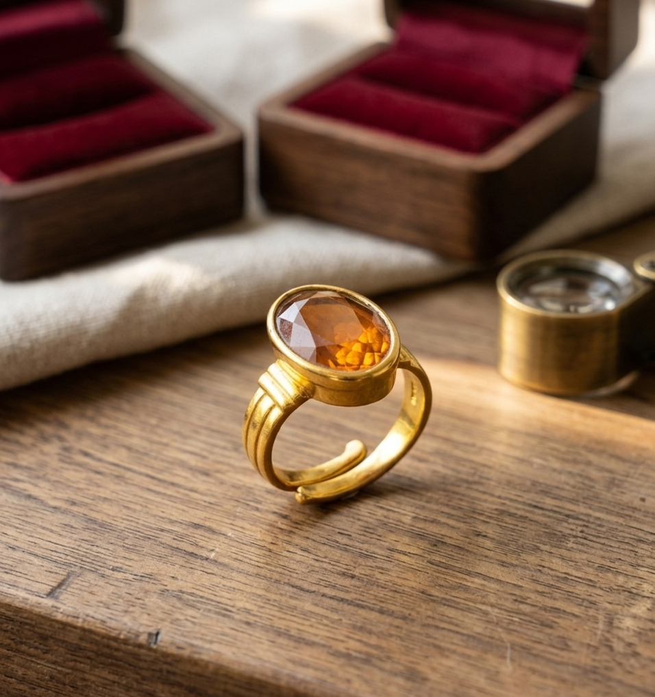 Natural and certified top quality 4.25 to 7.25ct Gomed (Hessonite) panchdhatu adjustable ring - Image 3