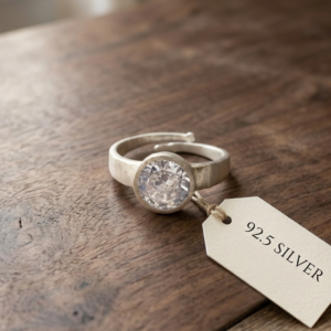 Natural american diamond (zircon) stone 92.5 pure silver adjustable ring