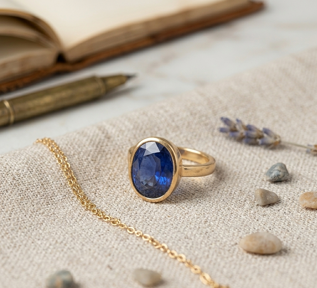 Natural and certified blue sapphire (neelam) pandhdhatu adjustable ring - Image 3