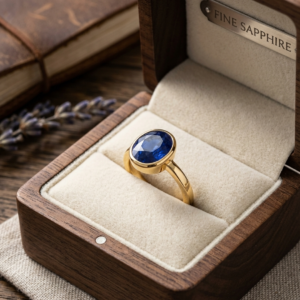 Alternative view of Natural and certified blue sapphire (neelam) pandhdhatu adjustable ring