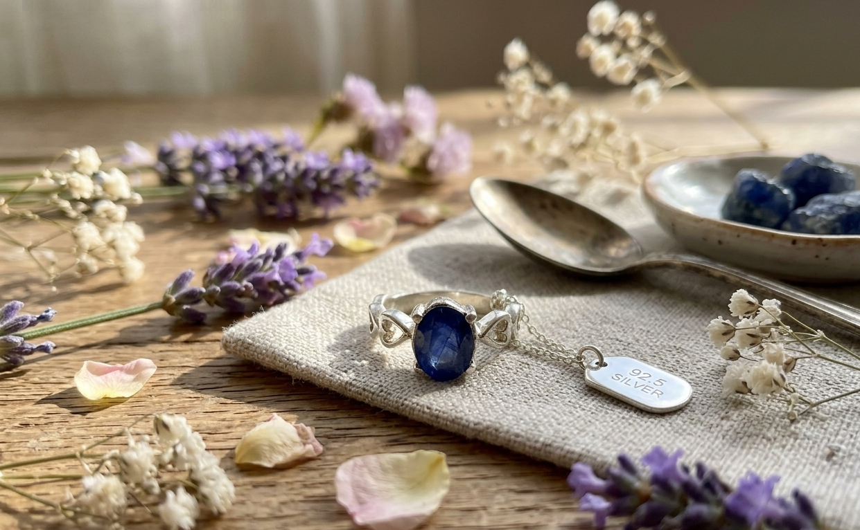 Natural and certified blue sapphire (neelam) 92.5 pure silver ring - Image 6