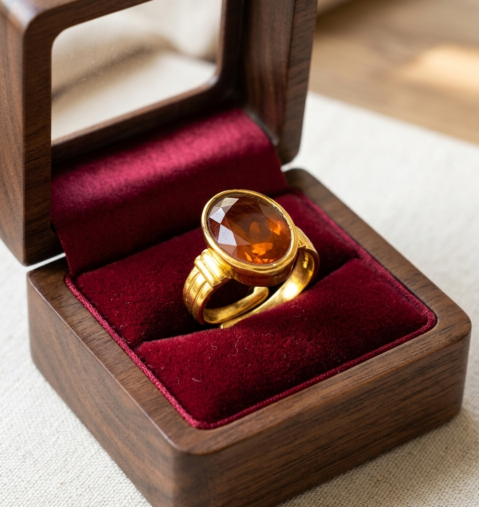 Natural and certified top quality 4.25 to 7.25ct Gomed (Hessonite) panchdhatu adjustable ring