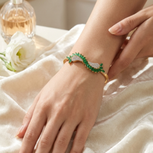 Fancy and beautiful artificial green leaf shape stone with americon diamonds gold plated bangle