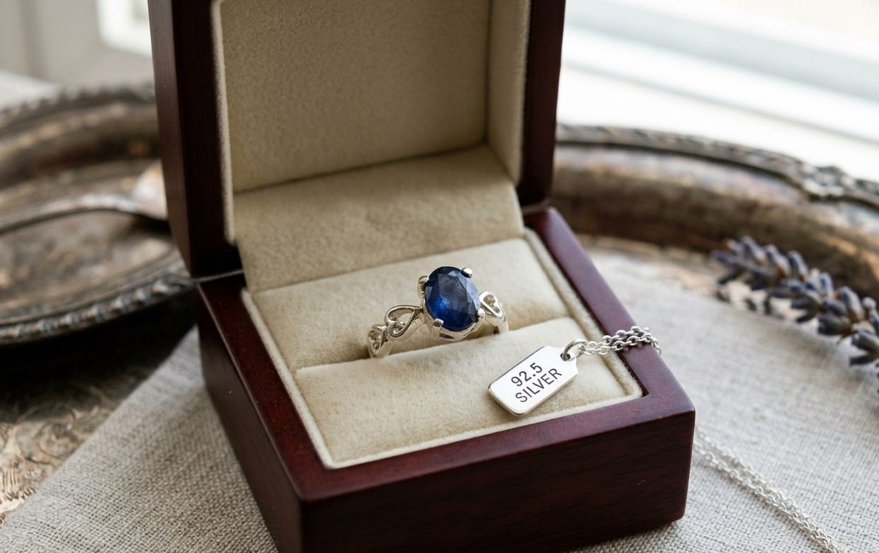 Natural and certified blue sapphire (neelam) 92.5 pure silver ring - Image 5