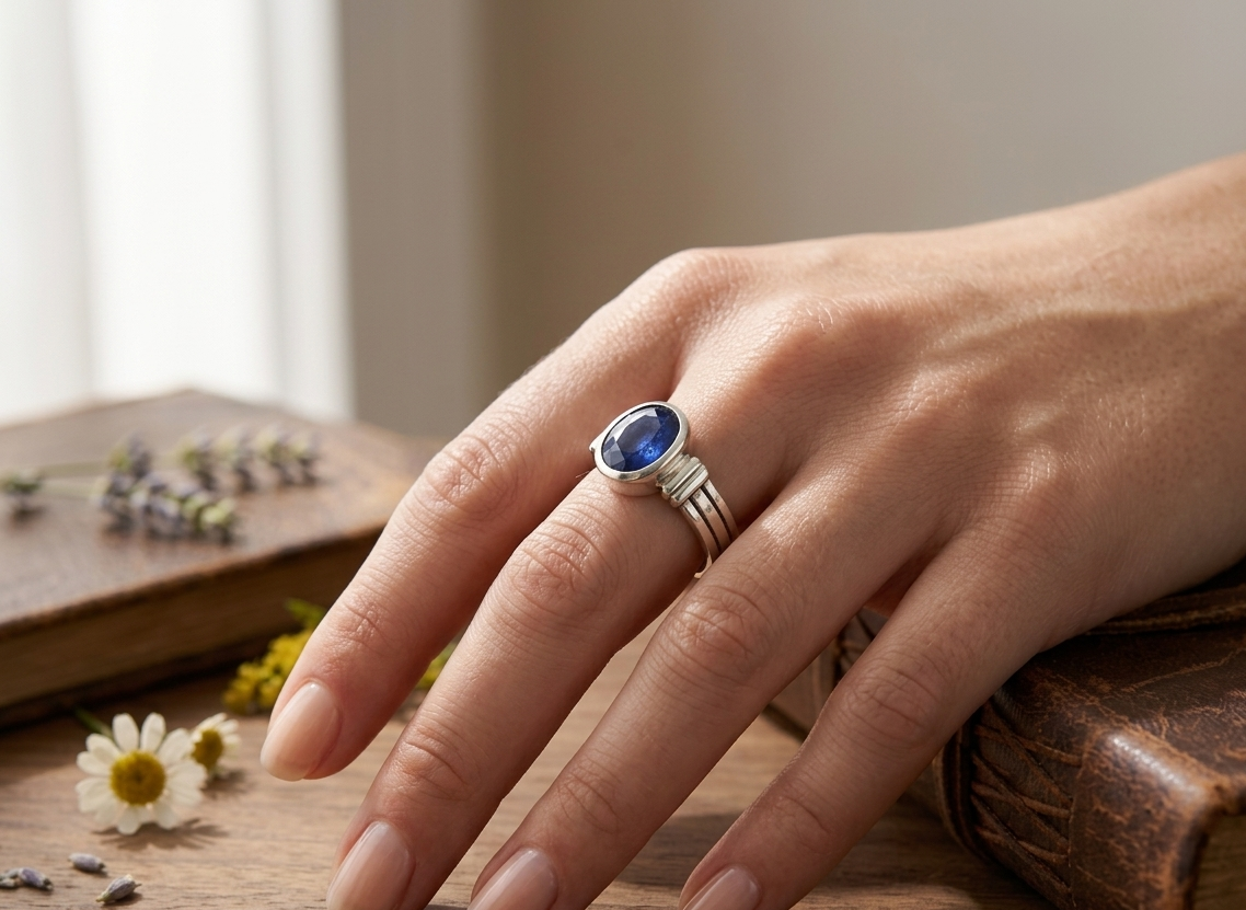 Natural and certified blue sapphire (neelam) 92.5 pure silver adjustable ring - Image 3