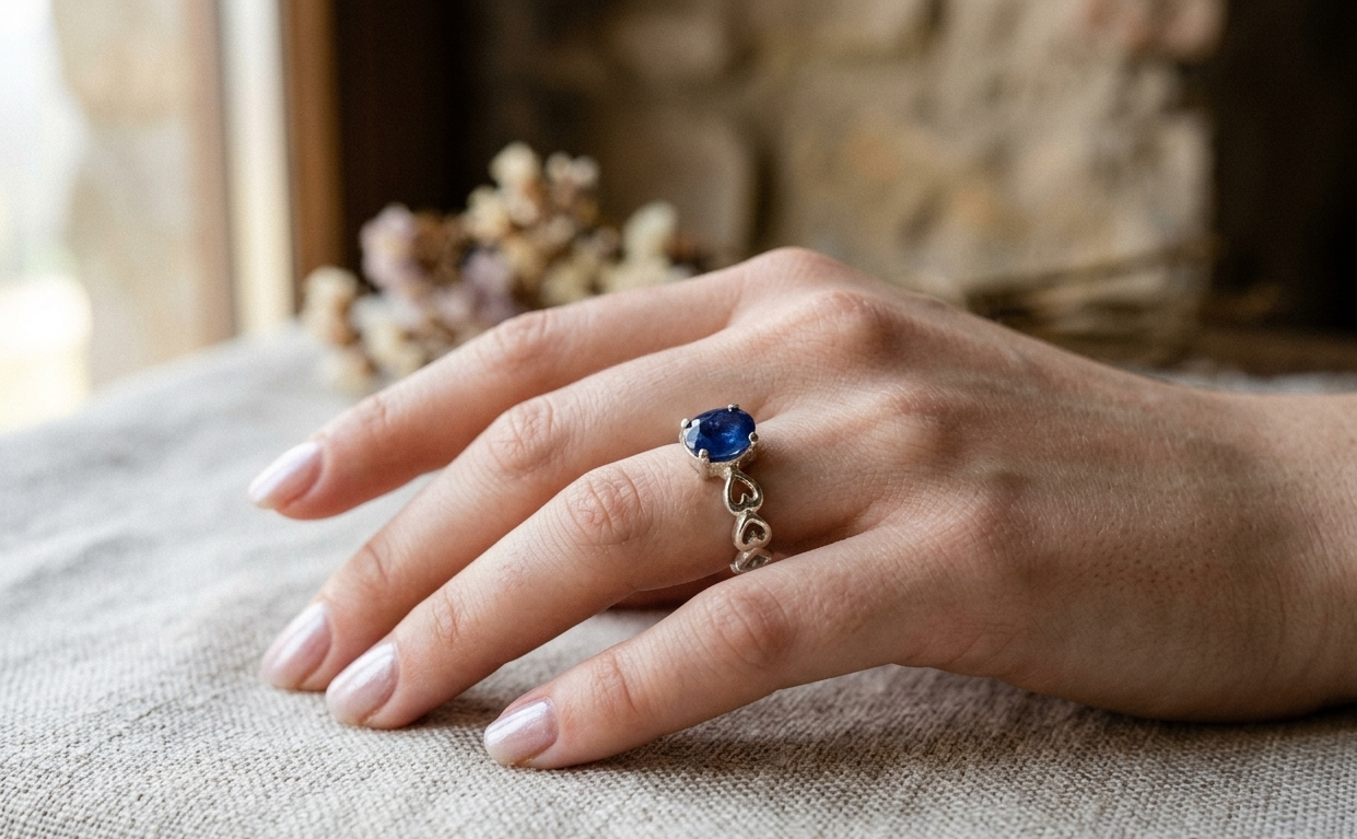 Natural and certified blue sapphire (neelam) 92.5 pure silver ring - Image 4