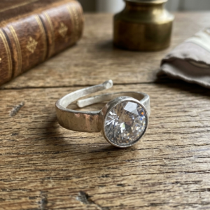 Natural and certified american diamond (zircon) silver plated adjustable ring