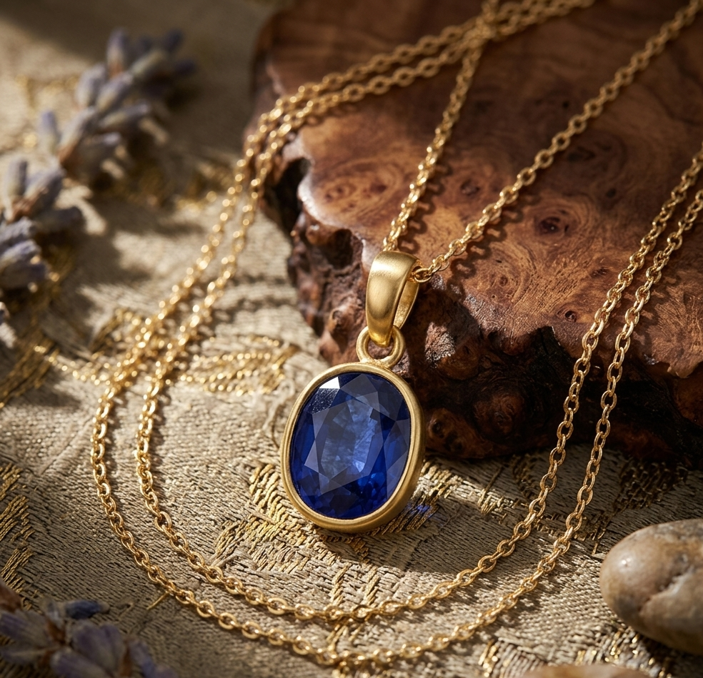 Natural and certified top quality blue sapphire (neelam) panchdhatu pendent - Image 2
