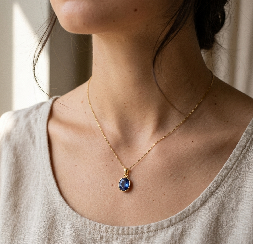 Natural and certified top quality blue sapphire (neelam) panchdhatu pendent - Image 3