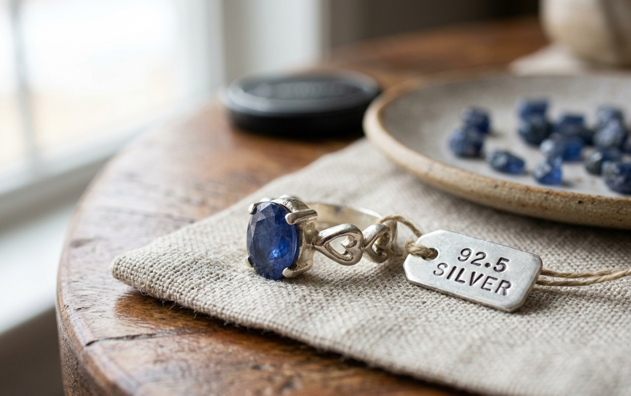 Natural and certified blue sapphire (neelam) 92.5 pure silver ring