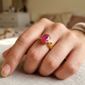 Alternative view of Natural and certified top quality Ruby (manik) panchdhatu heart design adjustable ring