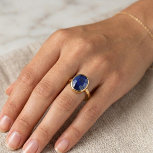 Natural and certified blue sapphire (neelam) pandhdhatu adjustable ring