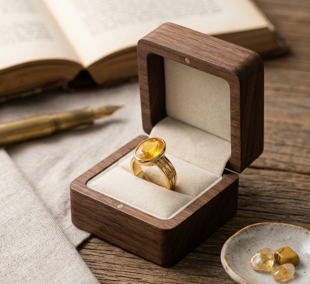 Natural and certified yellow sapphire (pukhraj) panchdhatu adjustable ring - Image 2