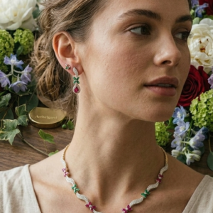 Alternative view of Beautiful and attractive multicolour stones artificial neckless set with maching earrings