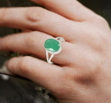 Alternative view of Natural and certified top quality emerald (panna) pure silver 92.5 adjustable ring