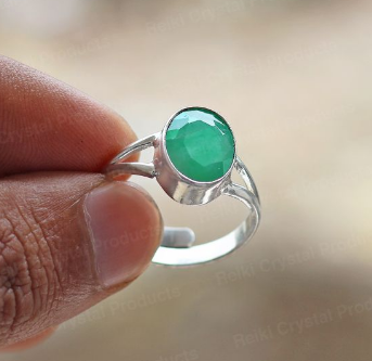 Natural and certified top quality emerald (panna) pure silver 92.5 adjustable ring - Image 3
