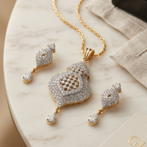Fancy good quality american diamond gold plated artificial pendent set