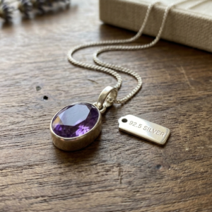 Natural and certified amethyst pure 92.5 silver pendent