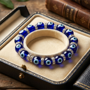 Alternative view of Natural and good quality evil eye stone beads bracelet.