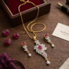 Beautiful and attractive fancy ruby stones with american diamonds gold plated pendent set with maching earrings