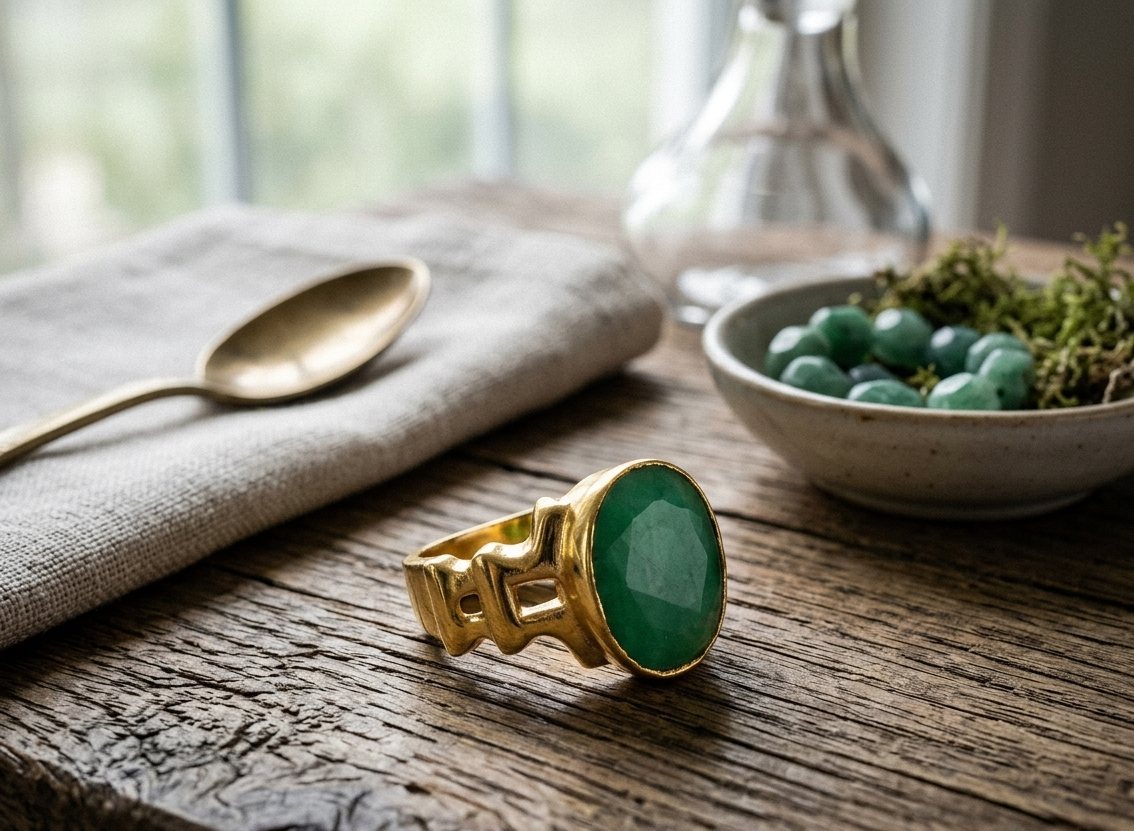 Natural and certified emerald (panna) panchdhatu adjustable ring - Image 7