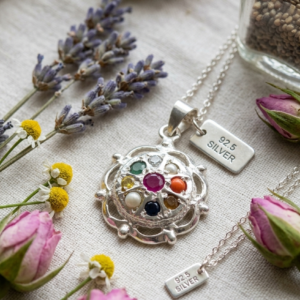Alternative view of Natural and top quality stones navratan 92.5 pure silver pendent