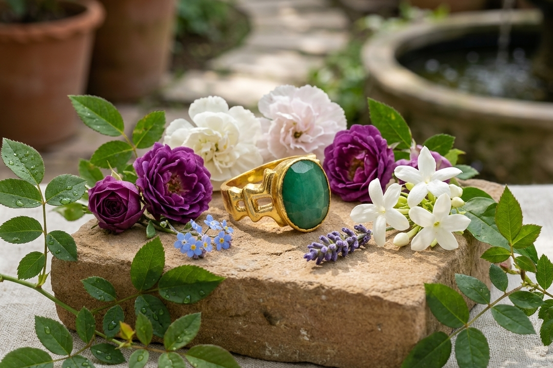 Natural and certified emerald (panna) panchdhatu adjustable ring - Image 5