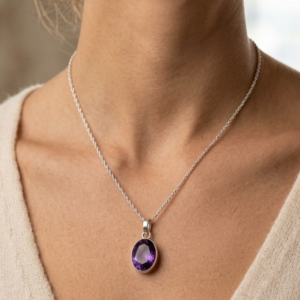 Alternative view of Natural and certified amethyst pure 92.5 silver pendent