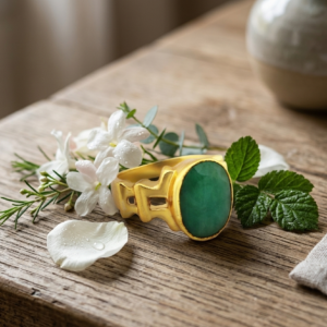 Natural and certified emerald (panna) panchdhatu adjustable ring